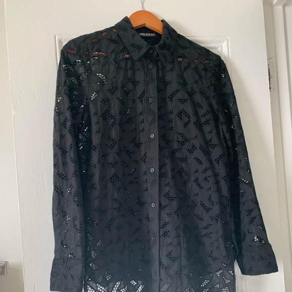 NEIL BARRETT Black Cotton Lace Tunic Top - S - Picture 13 of 16